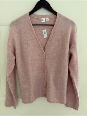 GAP Dusty Rose V‑Neck Button Cardigan